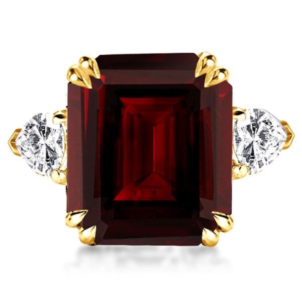 Three Stone Created Garnet Emerald Engagement Ring 18K Gold Plated Sterling Silv